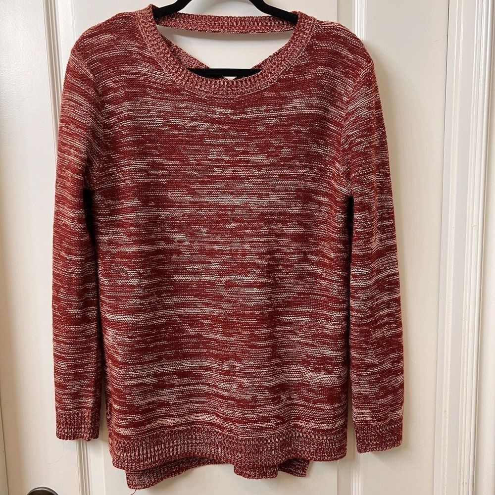 Open Back Sweater With Scoop Neck SizeM Red & White Knit Longer Back Length